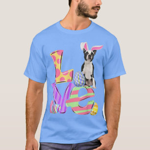 Bunny Boston Terrier Hund Glad påsk Eggs Träd T Shirt