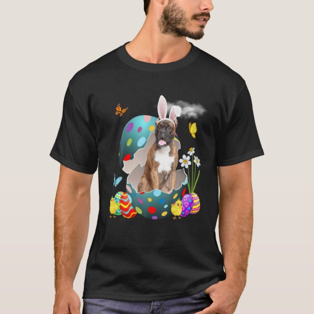 Bunny Boxer Hund Glad påsk Eggs T Shirt (Framsida)