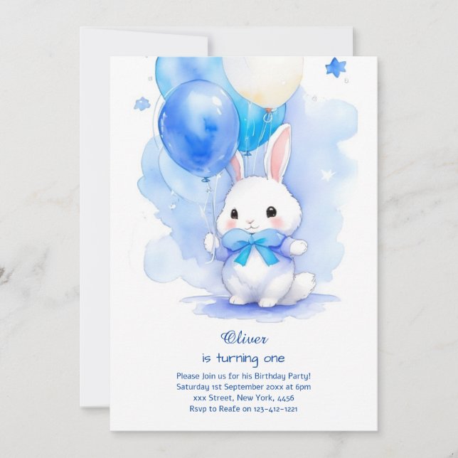 Bunny Boy First Birthday-inbjudan Inbjudningar (Framsida)