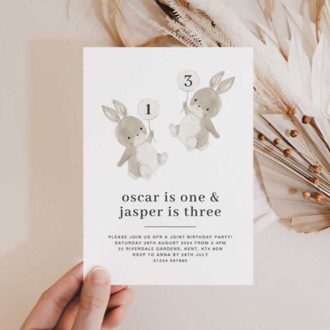 Bunny Boy Joint Birthday-inbjudan Inbjudningar (Zazzle Bunny Boy Joint Birthday Invitation (Front (Vertical)))