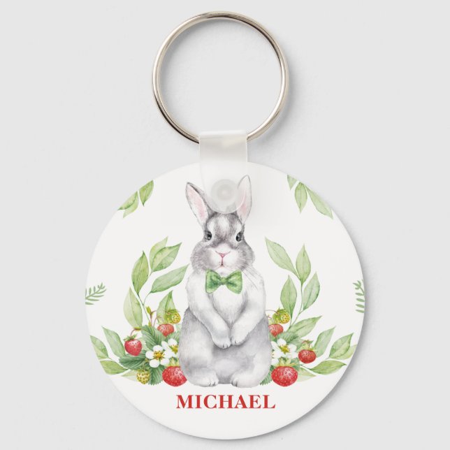 Bunny Boy Monogrammed Nyckelring (Framsida)