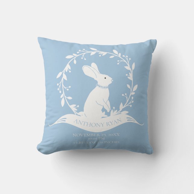 Bunny Boys Baby Birth Stats Pillow Kudde (Framsida)