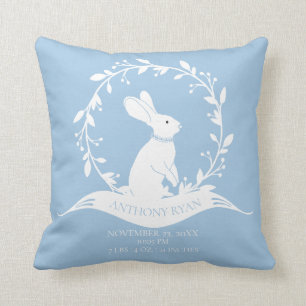 Bunny Boys Baby Birth Stats Pillow Kudde