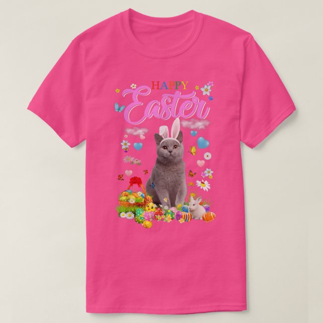 Bunny British Shorthair Cat Happy Easter Eggs  T Shirt (Design framsida)