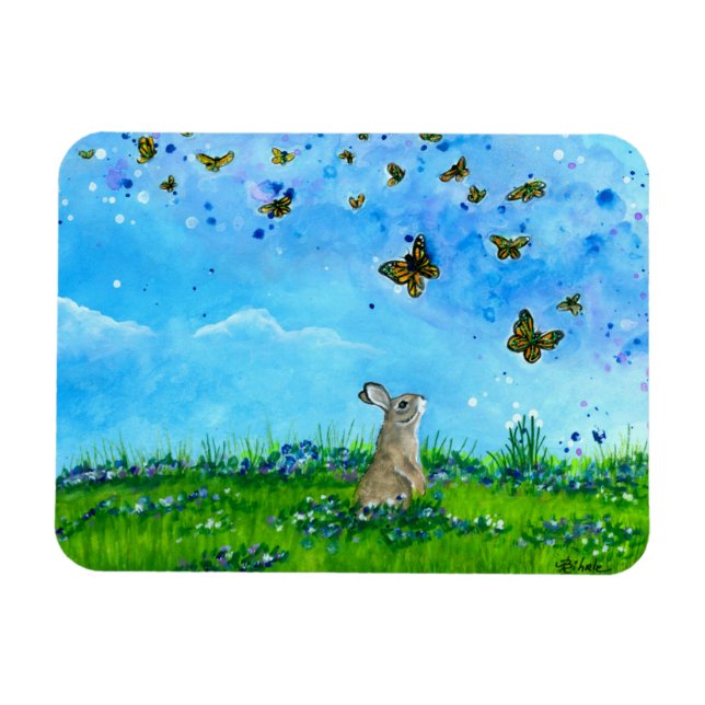Bunny & Butterflies Magnet by Bihrle (Horisontell)
