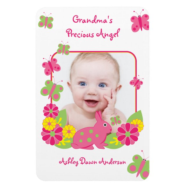 Bunny Butterfly Baby Photo Template Magnet (Vertikal)