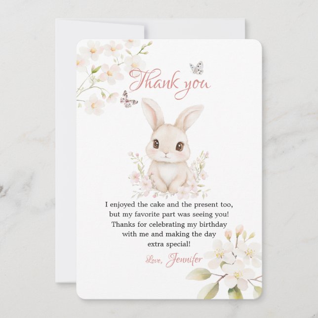 Bunny Butterfly Pink Petals Stationery Tack Kort (Framsida)