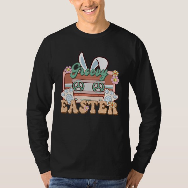 Bunny Cassette Retro Groovy Easter Day T Shirt (Framsida)