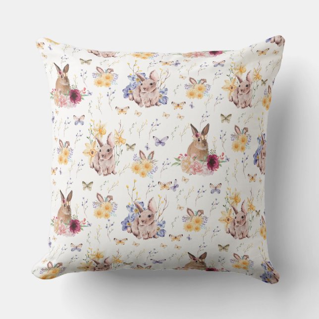 Bunny Celebrates-Påsk-dagen med fjärilar Kudde (Framsida)
