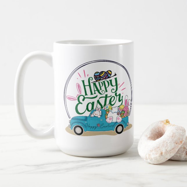 Bunny Celebrates Påsk Day Coffee Mugg (Med munk)