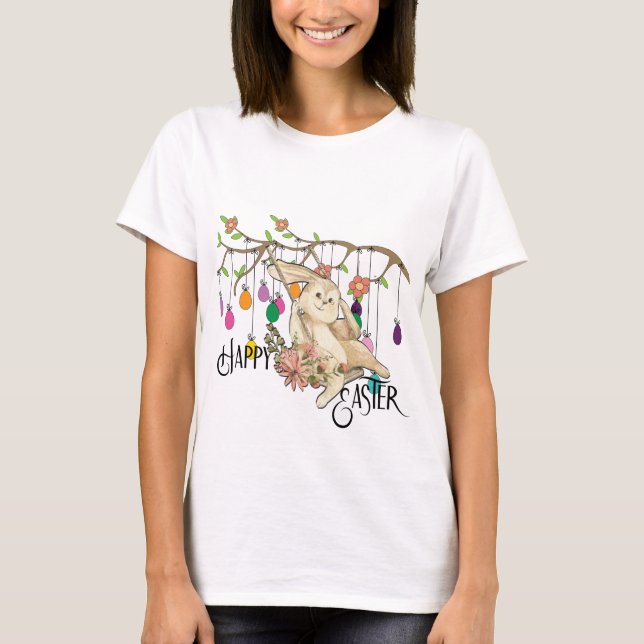 Bunny Celebrates Påsk Day T Shirt (Framsida)