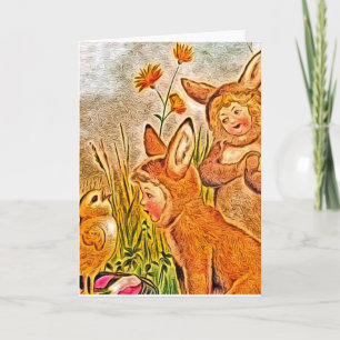 Bunny Children and Chick, Glad påsk Helgkort