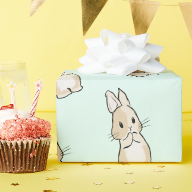 Bunny cleaning paws presentpapper (Födelsedagsfest)