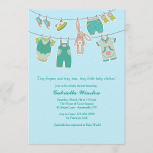 Bunny Clothesline Baby Shower-inbjudan Inbjudningar