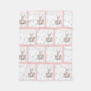 Bunny Clouds & Raindrops - Rosa Fleecefilt