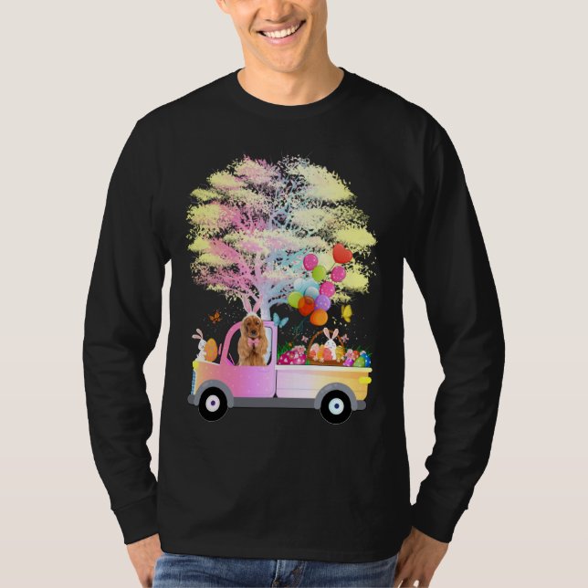 Bunny Cocker Spaniel Dog & Eggs On Truck Happy Eas T Shirt (Framsida)