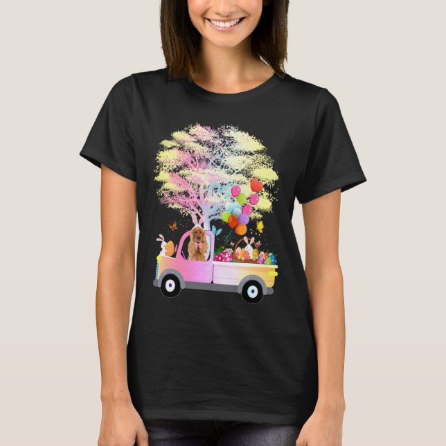 Bunny Cocker Spaniel Dog & Eggs On Truck Happy Eas T Shirt (Framsida)