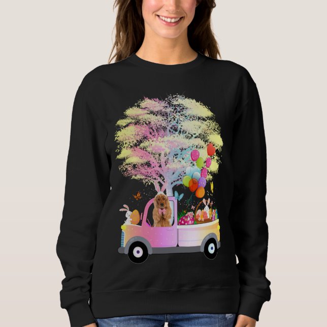 Bunny Cocker Spaniel Dog & Eggs On Truck Happy Eas T Shirt (Framsida)