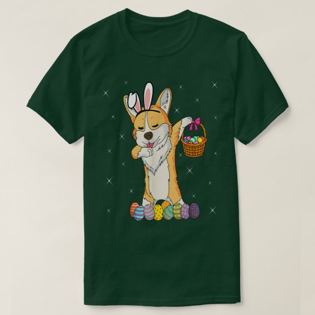 Bunny Corgi Dabbing Hund Glad påsk Day Älskare Egg T Shirt (Design framsida)