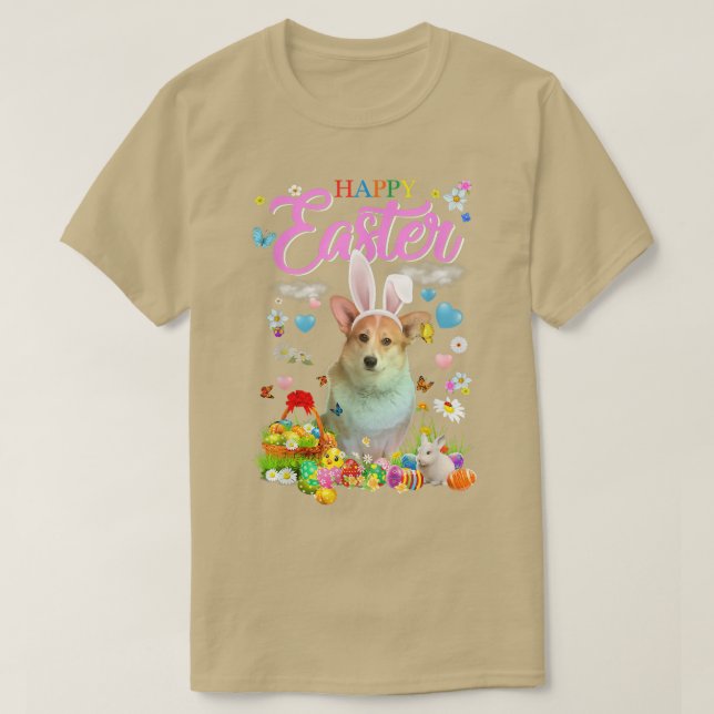 Bunny Corgi Hund Glad påsk Eggs  T Shirt (Design framsida)