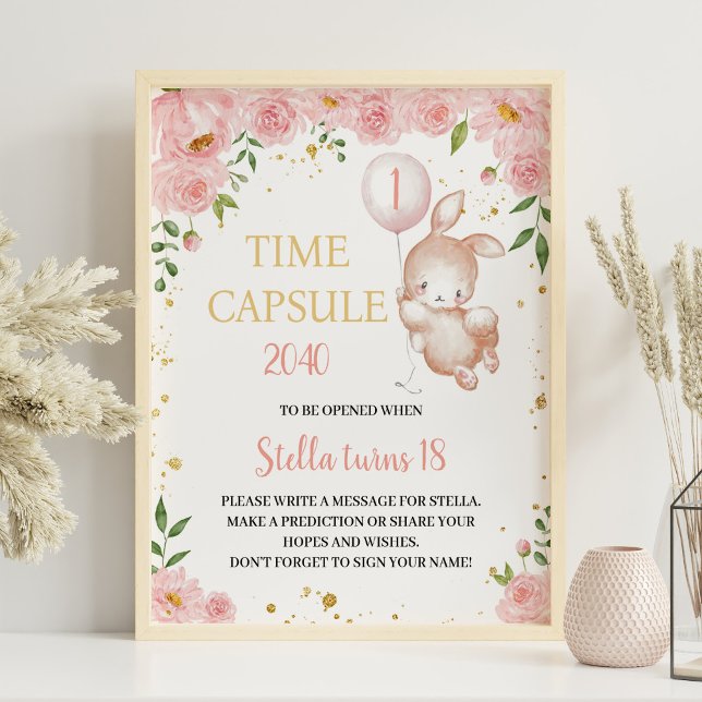 Bunny Cute Balloon 1:a födelsedag Kapseltecken Poster (Skapare uppladdad)