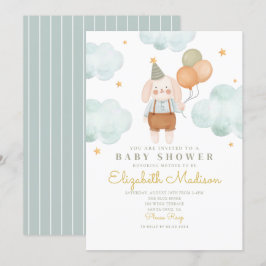 Bunny Cute Rosa & Baloons Cloud Baby Shower Inbjudningar
