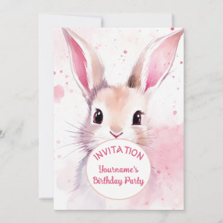 Bunny Cute Rosa Pastel Watercolor Inbjudningar