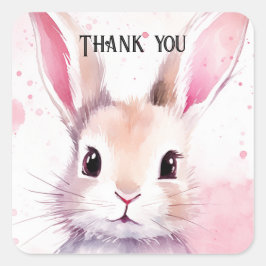 Bunny Cute Watercolor Rosa babydusch Fyrkantigt Klistermärke