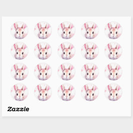Bunny Cute Watercolor Rosa babydusch Runt Klistermärke