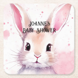 Bunny Cute Watercolor Rosa babydusch Underlägg Papper Kvadrat