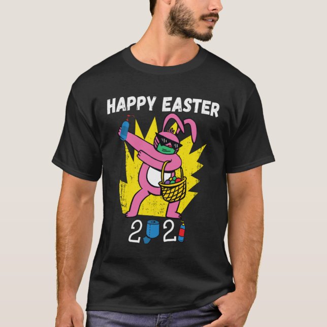 Bunny Dabbing Happy Easter 2021 Bunny Wearing Face T Shirt (Framsida)