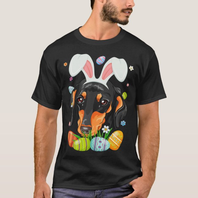 Bunny Dachshund Dog Head Easter Eggs Wiener Easter T Shirt (Framsida)