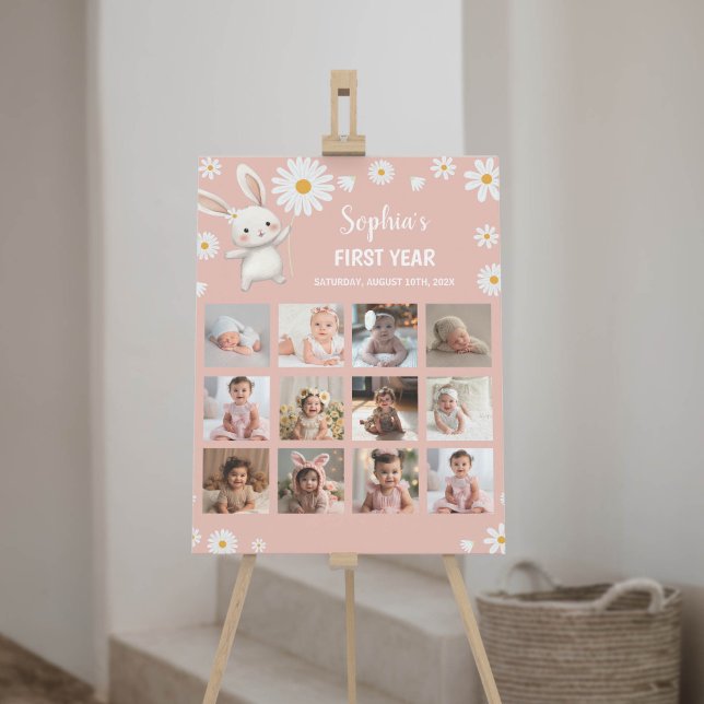 Bunny Daisy Birthday Photo Milestone Poster (Skapare uppladdad)