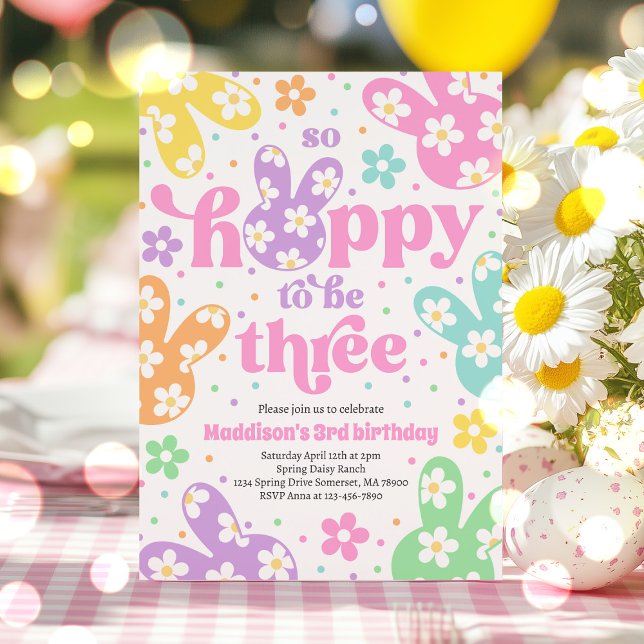 Bunny Daisy Blommigt Pastel Vår 3:e födelsedag Inbjudningar (Skapare uppladdad)