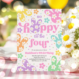 Bunny Daisy Blommigt Pastel Vår 4e födelsedagen Inbjudningar
