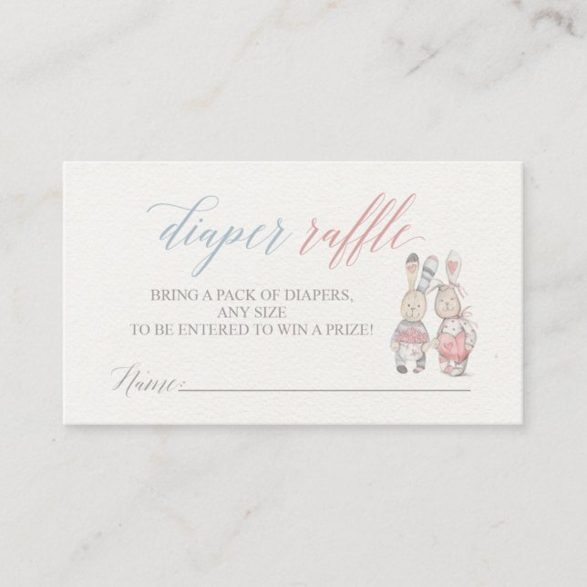 Bunny Diaper Raffle Biljett for Baby Shower Tilläggskort (Framsida)