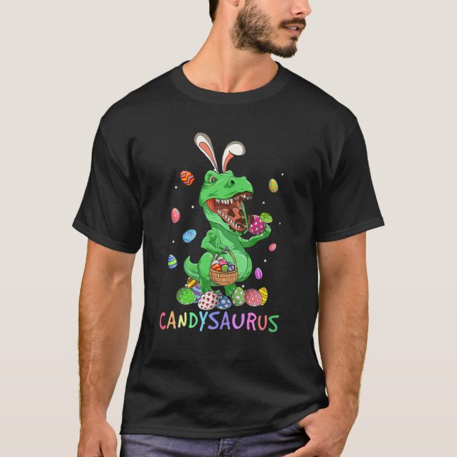 Bunny Dinosaur T Rex Eating Chocolate Påsk Candy Shirt (Framsida)