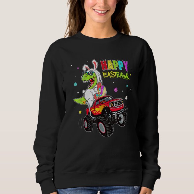 Bunny Dinosaur T Rex Riding Monster Lastbil Lyckli Shirt (Framsida)