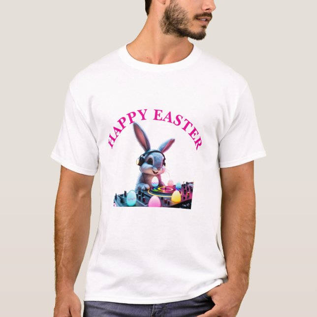 Bunny DJ Påskägg Turntable Manar T-Shirt (Framsida)