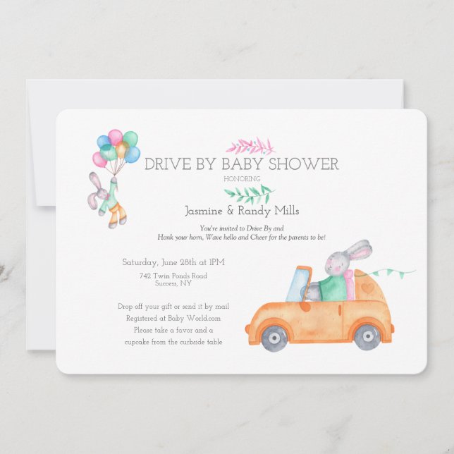 Bunny Drive by Baby Shower-inbjudan Inbjudningar (Framsida)