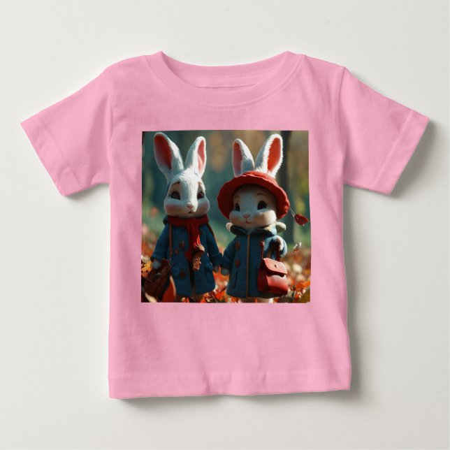 Bunny Duo i Pixar Stil Baby Tee (Framsida)