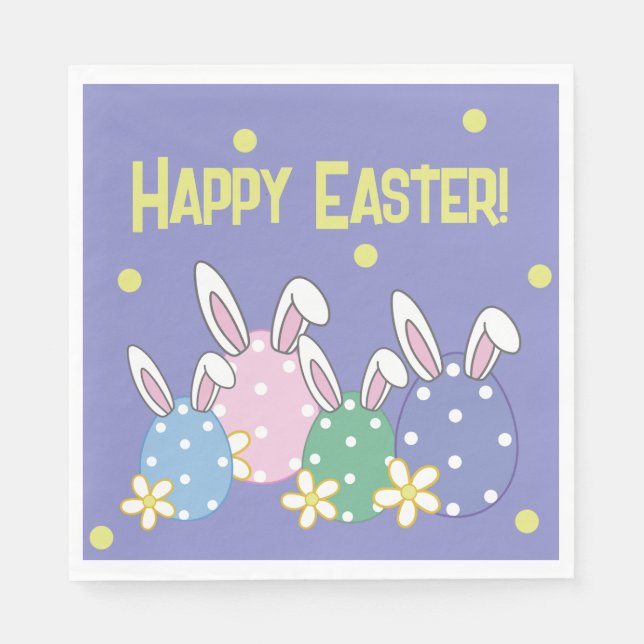 Bunny Ear Eggs Glad påsk Napkins (lila) Pappersservett (Framsidan)