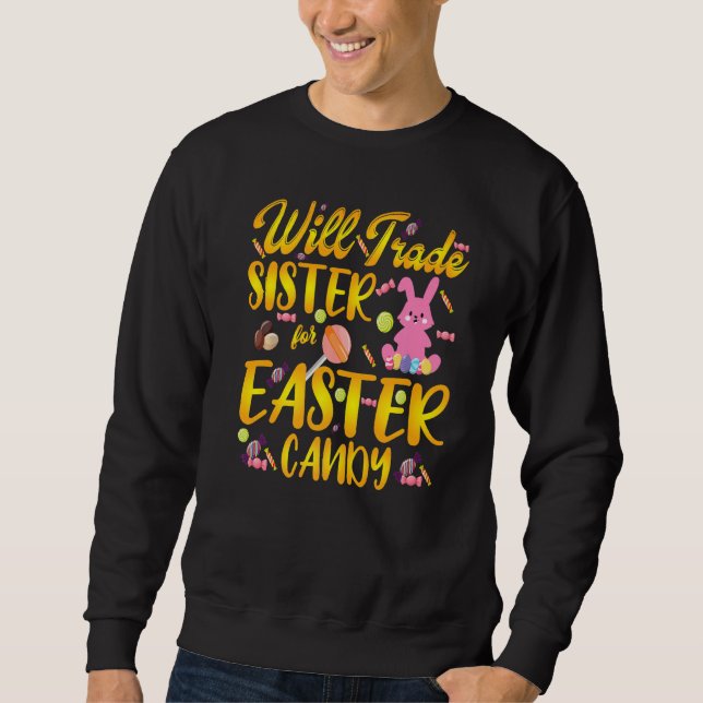 Bunny Eat Chocolate Eggs kommer att vara ett hande Lång Ärmad Tröja (Framsida)