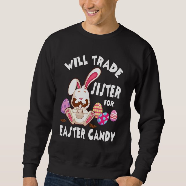Bunny Eat Chocolate Eggs kommer att vara ett hande Lång Ärmad Tröja (Framsida)