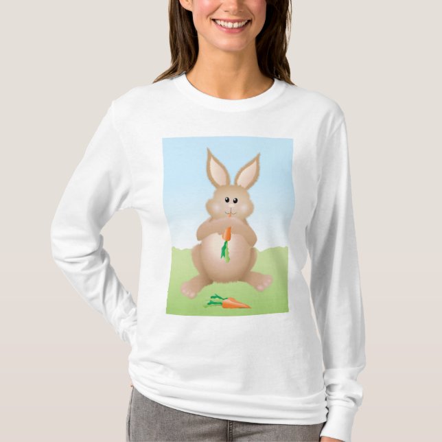Bunny Eating Carrot Adorable Rabbit T Shirt (Framsida)