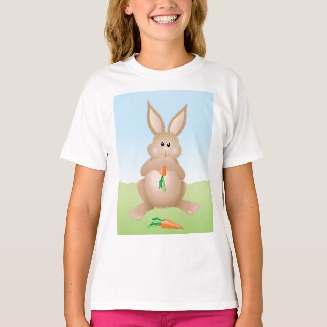 Bunny Eating Carrot Adorable Rabbit T Shirt (Framsida)