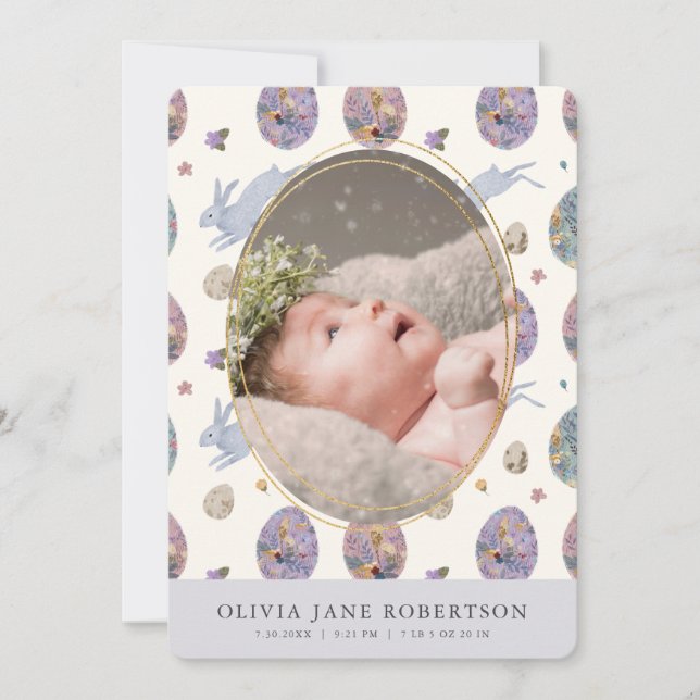 Bunny & Egg Girl Photo Birth Announcement Inbjudningar (Framsida)