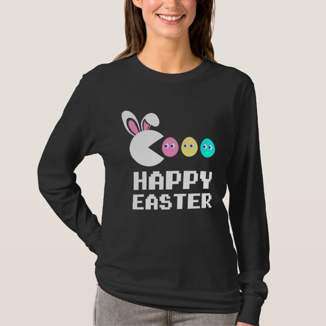 Bunny Egg Hunting Happy Easter Day For Kids Girls  T Shirt (Framsida)