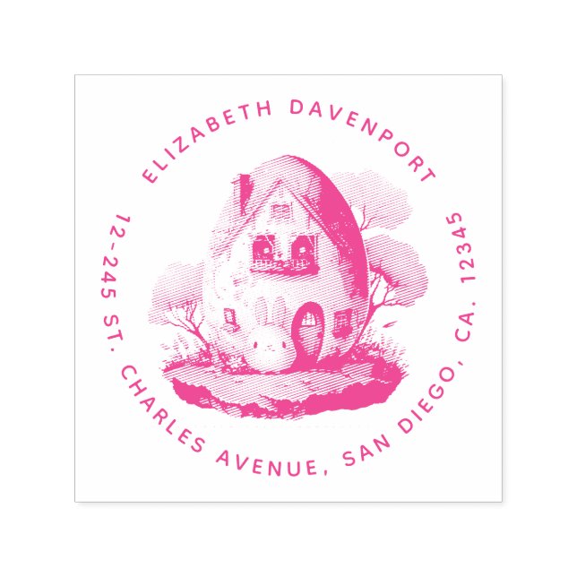 Bunny & Egg Shaped House Kawaii Adress Självfärgande Stämpel (Design)