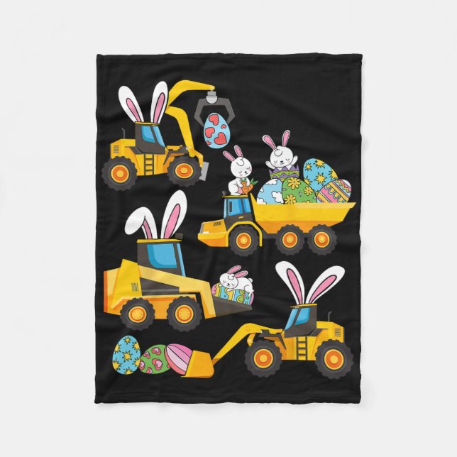 Bunny Eggs Construction Excavator Påsk Day Boys Fleecefilt (Framsidan)